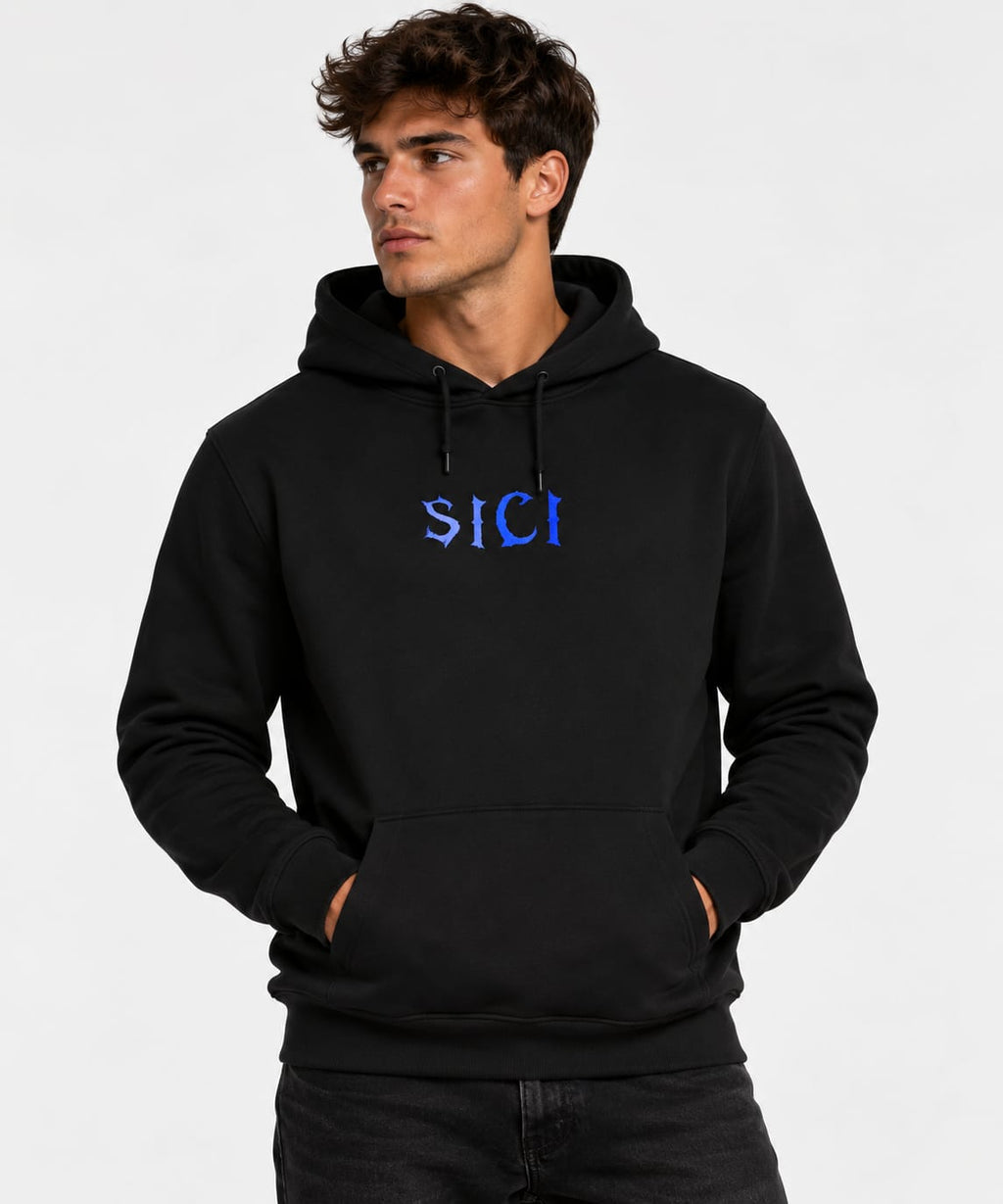 Felpa Uomo Cappuccio - Scritta sici blu